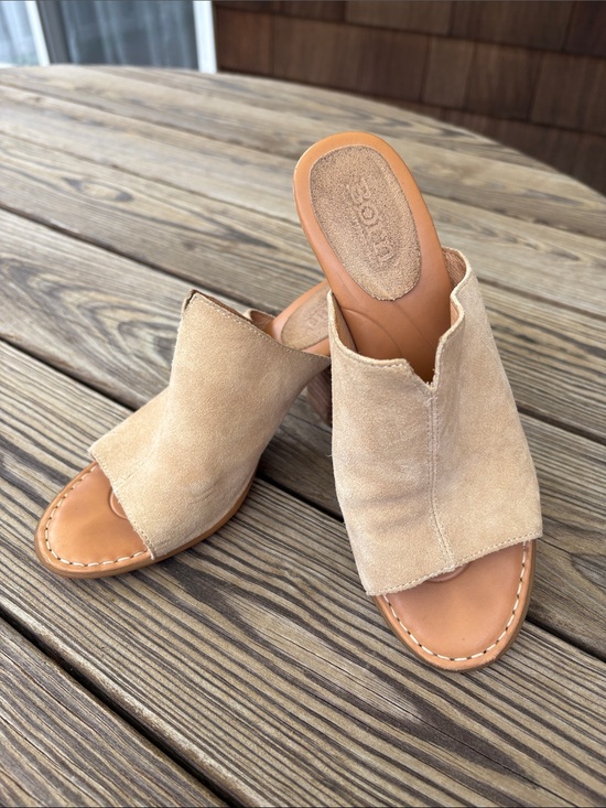 Born Shoes - Born Beige Suede Open-Toe Mule Slides, 7M
